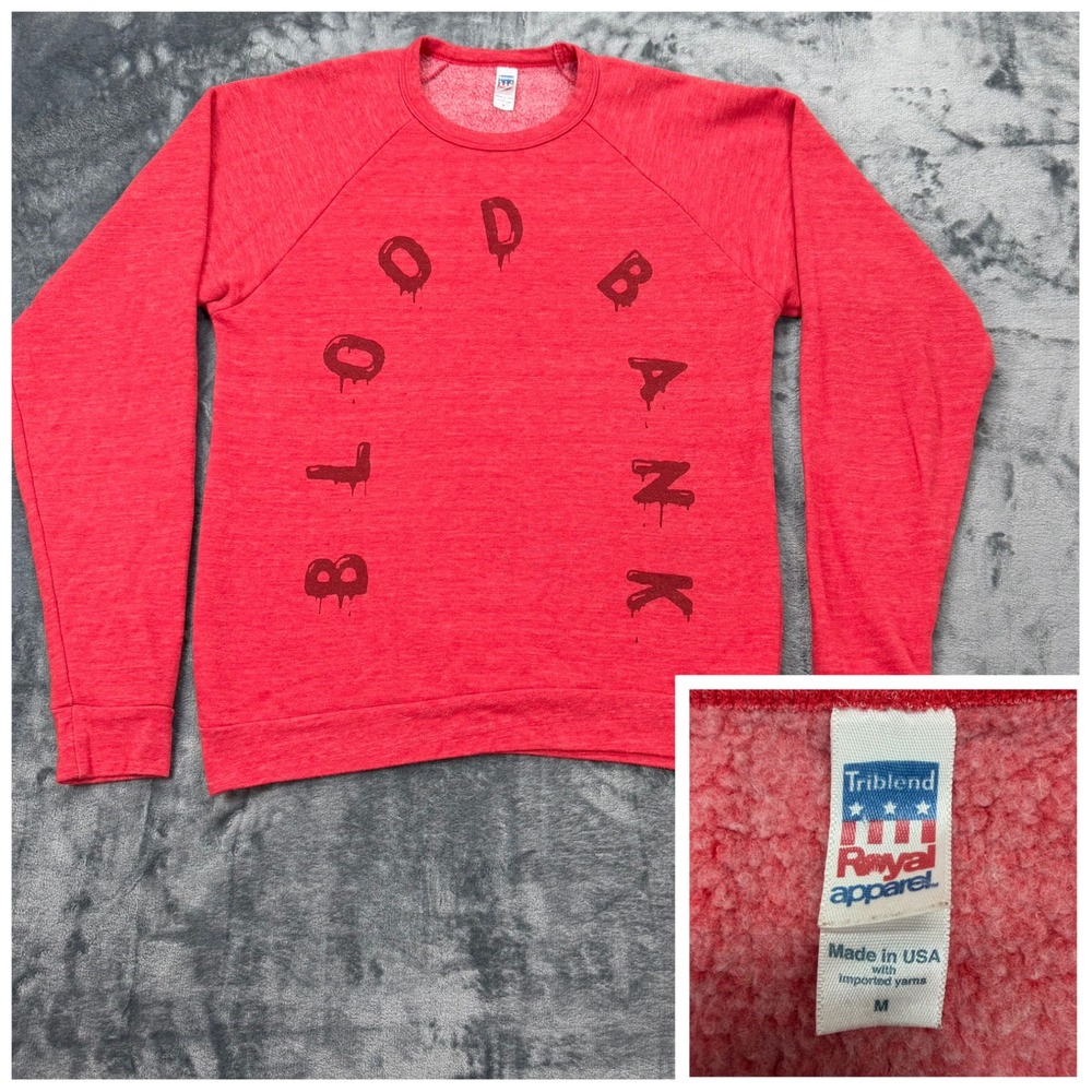 Vintage 80s 90s USA Royal Apparel Blood Bank Sweatshirt Mens Medium Red Triblend